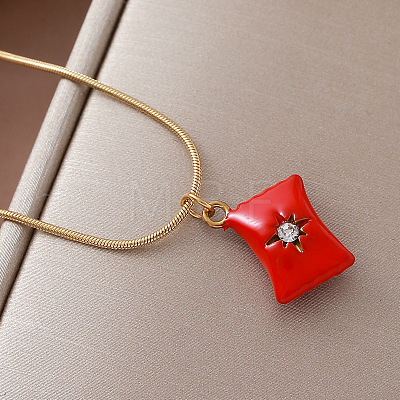 Vintage European 304 Stainless Steel Crystal Rhinestone Red Coin Candy Charm Necklaces with Enamel for Women EK6203-1