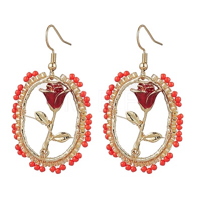 Valentine's Day Alloy Enamel Seed Glass Dangle Earrings EJEW-MZ00391-01-1