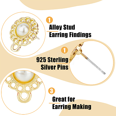 32Pcs 4 Style Alloy Flat Round Stud Earring Findings FIND-DC0003-70-1