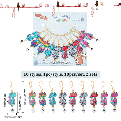 Alloy Enamel Cat with Number Pendant Locking Stitch Markers HJEW-AB00005-1