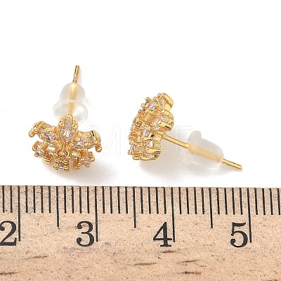 Snowflake Brass Micro Pave Cubic Zirconia Stud Earrings EJEW-Z152-02G-02-1