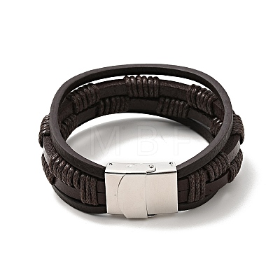 Microfiber Leather Braided Multi-strand Bracelet with 201 Stainless Steel Clasp for Men Women BJEW-C021-06-P-1
