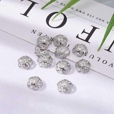 201 Stainless Steel 5-Petal Flower Filigree Fancy Bead Caps STAS-E088-01-1