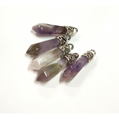 Natural Amethyst Pointed Pendants G-P309-03-1