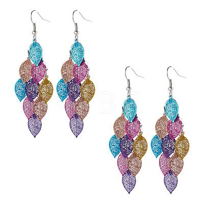 2 Pairs 430 Stainless Steel Leaf Dangle Earrings EJEW-TA0001-83B-1