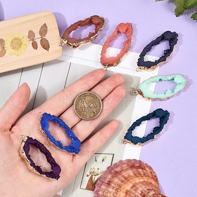 10Pcs 10 Colors Druzy Geode Resin Big Pendants RESI-SZ0001-30-1