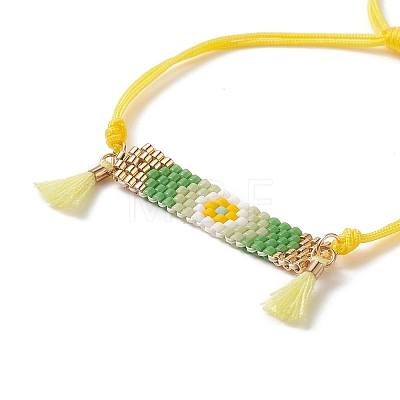 Handmade Japanese Seed Rectangle with Flower Link Braided Bead Bracelet BJEW-MZ00014-02-1