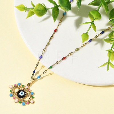 304 Stainless Steel Evil Eye Pendants 304 Stainless Steel Chains Necklaces for Women NJEW-JN06380-1