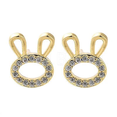 Rabbit Head Brass Micro Pave Cubic Zirconia Ear Studs EJEW-D304-39G-1