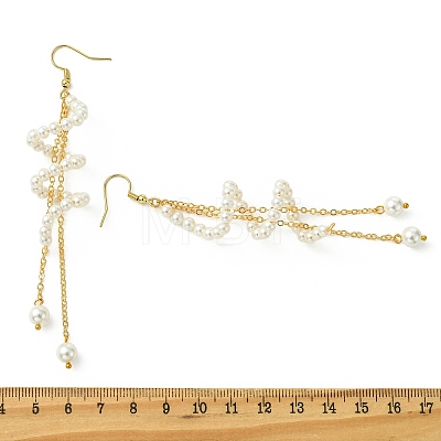 Shell Pearl Beads & Brass Cable Chains Dangle Earrings for Women EJEW-JE07326-1