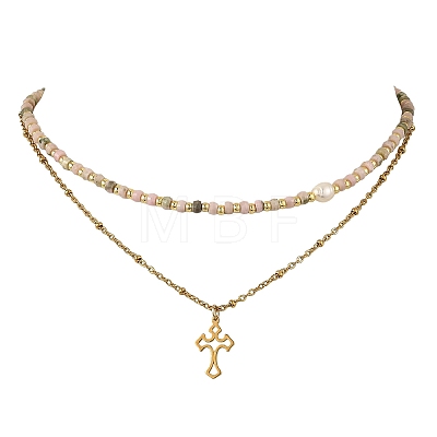 304 Stainless Steel Pendant Double Layer Necklaces NJEW-JN06643-01-1