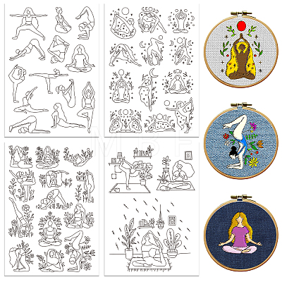 4 Sheets 11.6x8.2 Inch Stick and Stitch Embroidery Patterns DIY-WH0455-160-1