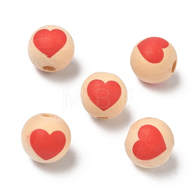 Valentine's Day Spray Painted & Printed Wood European Beads WOOD-L023-03K-1