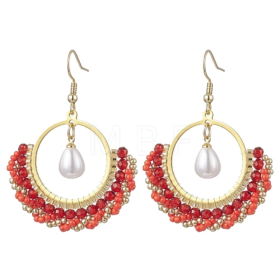 Flat Round Glass Dangle Earrings EJEW-MZ00705-1