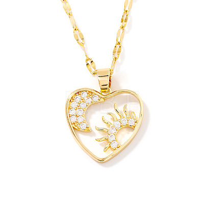 Gorgeous Brass Micro Pave Clear Cubic Zirconia Heart with Moon Sun Pendant Elegant Fashion Necklaces SS6030-1-1