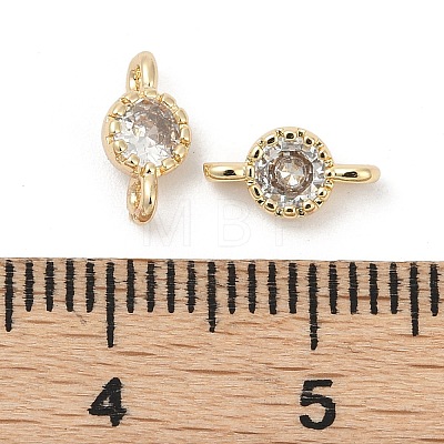 Brass Cubic Zirconia Flat Round Connector Charms KK-H204-02KCG-04-1