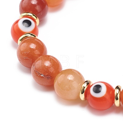 Natural Red Aventurine & Lampwork Evil Eye Round Beaded Stretch Bracelet BJEW-JB08713-04-1