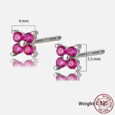 Platinum Rhodium Plated Sterling Silver Flower Stud Earrings FC2873-6-1