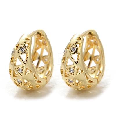 Hollow Triangle Brass Micro Pave Clear Cubic Zirconia Hoop Earring EJEW-M082-12G-1