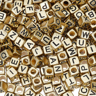 880Pcs Antique Golden Plated Large Hole Acrylic Letter European Beads PACR-PA0001-22-1