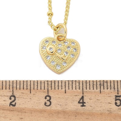 Brass Micro Pave Clear Cubic Zirconia Heart with Key Pendant Necklaces for Women NJEW-M088-02G-01-1