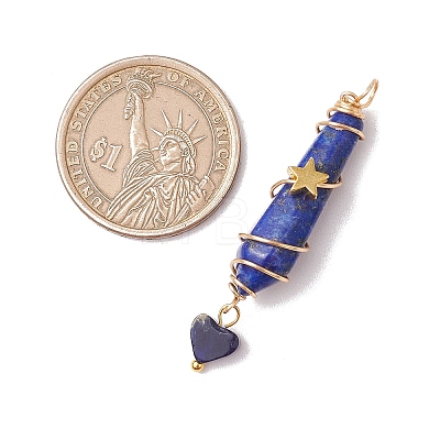 6Pcs 6 Styles Natural Carnelian & Green Aventurine & Rose Quartz & Quartz Crystal & Lapis Lazuli & Amethyst Copper Wire Wrapped Faceted Bullet Heart Pendants PALLOY-JF03482-01-1