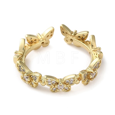 Brass with Cubic Zirconia Open Cuff Rings RJEW-Z017-02G-1