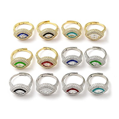 Clear Cubic Zirconia Horse Eye Adjustable Ring with Enamel RJEW-I087-14-1