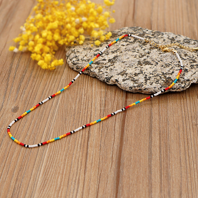 Bohemian Round Glass Seed Beaded Necklaces for Summer Vacation Casual Jewelry JB7910-1