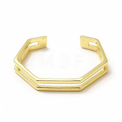 Rack Plating Brass polygon Open Cuff Bangle for Women BJEW-H563-01G-1