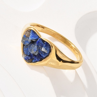 Heart Natural Lapis Lazuli Finger Rings RJEW-D303-01G-03-1