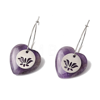 Natural Amethyst & 304 Stainless Steel Hoop Earrings for Women EJEW-G475-02P-08-1