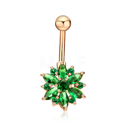 Brass Cubic Zirconia Flower Belly Rings WG7802B-07-1