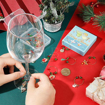 Christmas Alloy Enamel Wine Glass Charms AJEW-SC0002-03-1