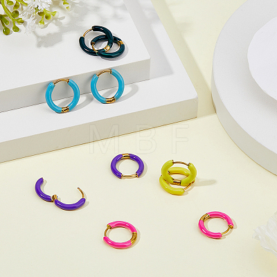 5 Pairs 5 Color 316 Stainless Steel Enamel Ring Hoop Earrings EJEW-DC0001-39B-1