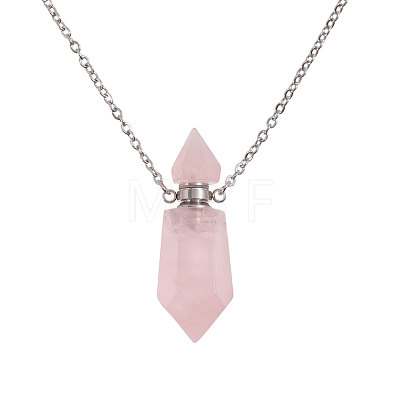 1Pc Natural Rose Quartz Faceted Pointed Bullet Shaped Perfume Bottle Pendant Necklaces NJEW-FH0001-38P-05-1