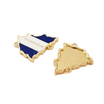 Rack Plating Brass Blue & White Enamel Nicaragua Map Links Connector Charms KK-S379-25G-1