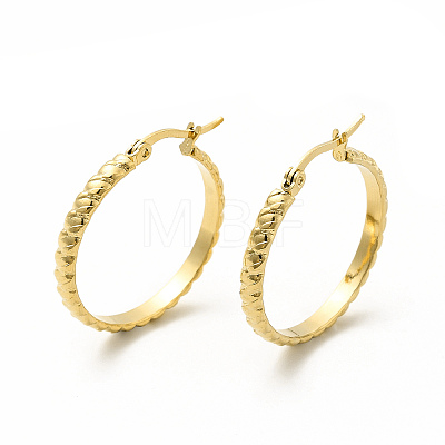201 Stainless Steel Grooved Hoop Earrings with 304 Stainless Steel Pins for Women EJEW-M214-02D-G-1