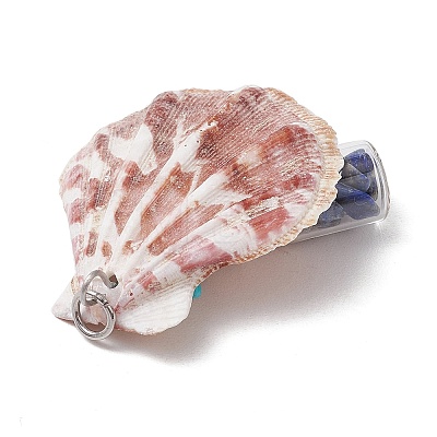 7Pcs 7 Styles Natural Scallop Shell & Dyed Synthetic Turquoise Starfish Pendants PALLOY-JF03564-01-1