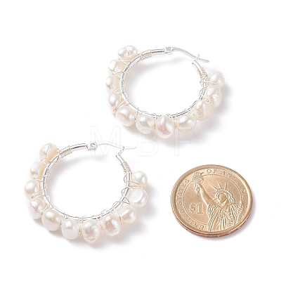 Natural Pearl Wire Wrapped Beaded Hoop Earrings for Women EJEW-JE04758-02-1