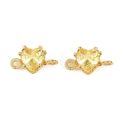 Brass Pave Cubic Zirconia Heart Connector Charms KK-P347-02G-01-1