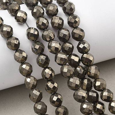 Natural Gold Pyrite/Golden Pyrite Beads Strands G-G458-H01-8mm-1