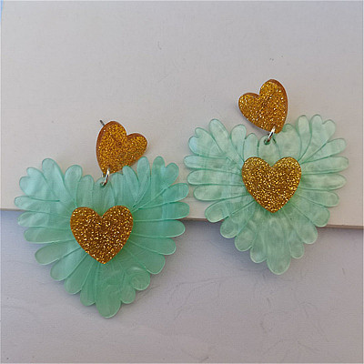Heart Acrylic Dangle Stud Earrings FS-WGE6A0B-01-1