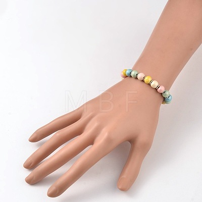 Children's Day Gift Dyed Drum Wood Beaded Kids Necklaces & Stretch Bracelets Jewelry Sets SJEW-JS00859-1