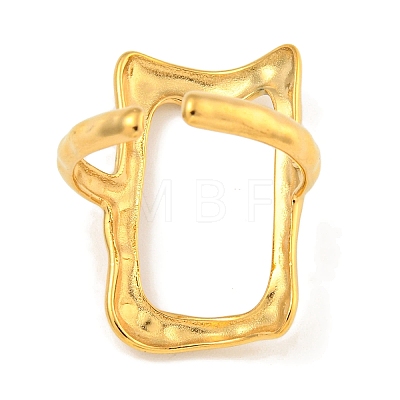 Ion Plating(IP) 304 Stainless Steel Hollow Rectangle Cuff Ring for Women RJEW-A043-15G-1