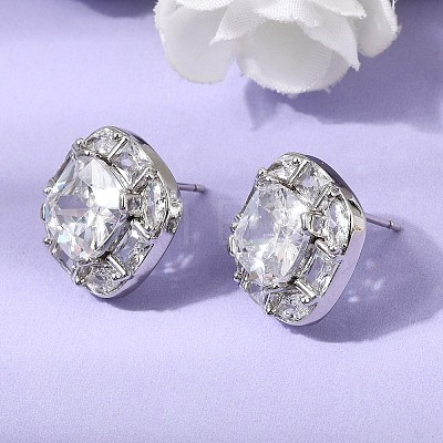 Brass Pave Cubic Zirconia & Glass Stud Earrings EJEW-G471-03P-1