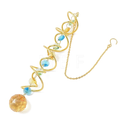 Iron Spiral & Glass Octagon & Teardrop Hanging Suncatchers HJEW-F025-01G-03-1