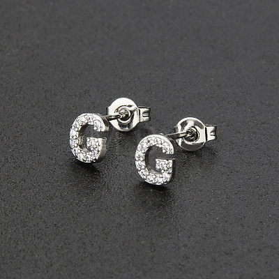 Brass Micro Pave Clear Cubic Zirconia Stud Earrings FS-WGC2F12-07-1