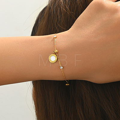 304 Stainless Steel Crystal Rhinestone Forever Love Coin Charm Bracelets for Women PR6734-1