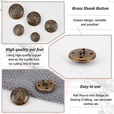 Olycraft 50Pcs 5 Styles 4-Hole Brass Buttons BUTT-OC0001-48AB-1